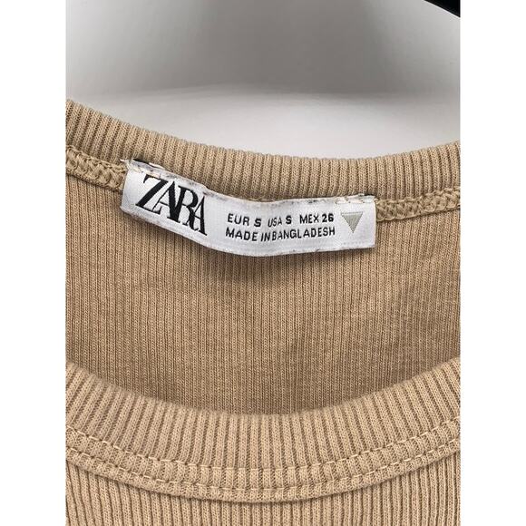 ZARA Women's Tan Rib Knit Casual Crewneck Sleeveless Cropped Top SZ S - Picture 9 of 11